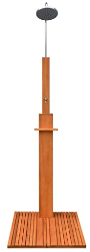 Ducha exterior de madera de eucalipto y acero independiente, 70 x 70 x 220 cm, con cabezal de ducha regulable en altura para piscina de jardín, piscina, jacuzzi, cómoda limpieza