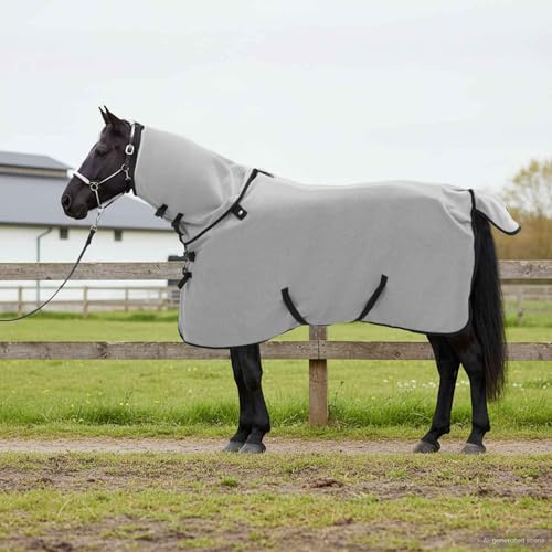 Teenpull Pferdedecke Hellgrau und Rosa 75 cm Polyester atmungsaktiv gefüttert wasserdicht mit Bauchgurt und Kreuzgurt für Stall Weide Paddock Schutz vor Regen und Kälte