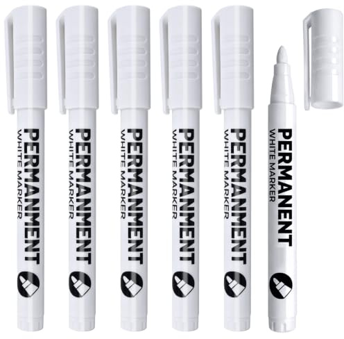Solvio 6PCS White Permanent Marker Pens, Fine Tip Acrylic Paint Pens, Waterproof and Quick Drying White Marker Pen for Rock Painting, Fabric, Glass, Wood, Metal, Ceramic, Tyre, Plastic