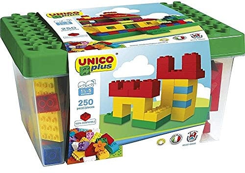 Unico Plus 8525 - Caja con bloques de construcción (250 piezas), de 18 meses a 5 años.