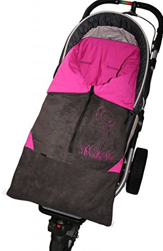 ByBoom - Fußsack 2in1 Frühjahr, Sommer, Herbst, Universal für Babyschale, Autokindersitz, z.B. für Maxi-Cosi, Römer, für Kinderwagen oder Buggy; ANTHRAZIT/FUCHSIA