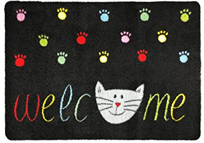 deco-mat Fußmatte Katze 40 x 60 cm Schwarz - Fussmatte mit Katzen - rutschfest & waschbar - Schmutzfangmatte für Innen und Außen mit lustigem Motiv
