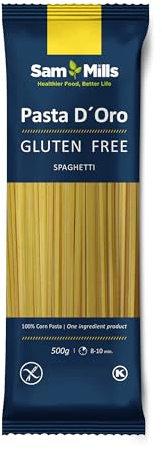 Sam Mills - Spaghettis Sin Gluten - 1 paquete de 500 g - 100% Harina de Maíz - Fabricado en Instalaciones Sin Gluten - Mejora el Tránsito Intestinal - Ideal para Dietas Veganas