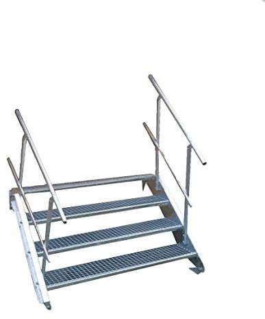 4 Stufen Stahltreppe mit beidseitigem Geländer/Breite 90 cm Geschosshöhe 55-85cm / Robuste Außentreppe/Wangentreppe/Stabile Industrietreppe für den Außenbereich/Inklusive Zubehör