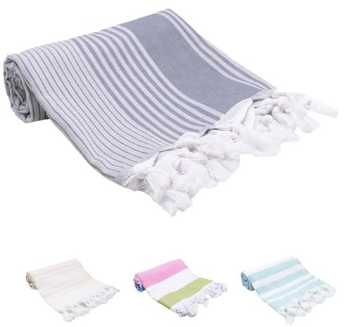 ZOLLNER Strandtuch - hautfreundliches und weiches Hamamtuch in 90x170 cm - waschbar bis 60°C - Baumwolle - sommerliches Design mit blauen Streifen - Oeko Tex® Zertifiziert