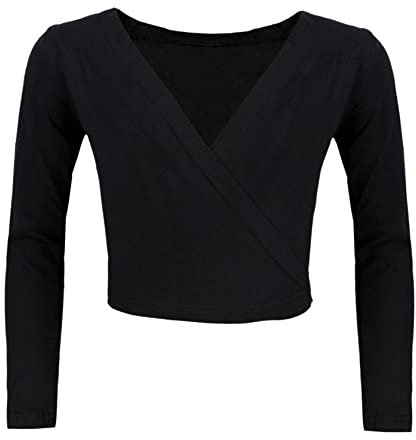 Aquarti Mädchen Ballett Bolero Wickeljacke Langarm, Farbe: Schwarz, Größe: 140