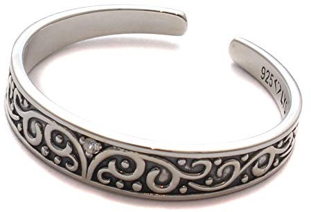 Schnörkel Zehenring für großen Zeh, Zehen Ring Glitzer, 925 Sterling Silber, Fuß Schmuck offen anpassbar, boho Hippie Schmuck