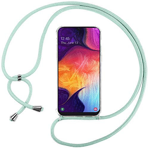 Ingen Funda con Cuerda para Samsung Galaxy A70 - Carcasa Transparente TPU Suave Silicona Case con Colgante - Verde