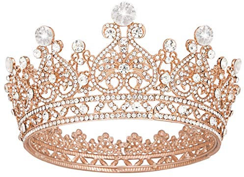 Vofler Crown Rose Gold Tiara for Women Queen-Round Full Size Luxury Crystal Rhinestone Hair Jewelry Decor Toddler for King Lady Girls Bridal Bride Princess Quinceanera Birthday Wedding Pageant Party