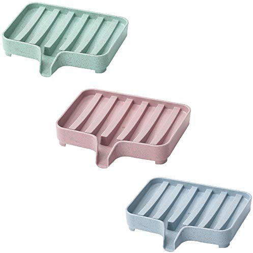 leyangamz Seifenschale für Waschtisch und Spüle,Recycelbarem Material, 3 Stück Seifenschale zum Duschseifendose, Dusche, Küche, Seife trocken halten und sauber, 3 Farben (Blau, Pink, Grün)