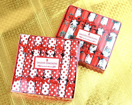 YöL 16 Mini Christmas Crackers Saucer Breakfast Polka Dot Floral Xmas Party Saucer Crackers Festive Tableware