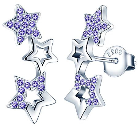 MicLee Orecchini a stella con zirconi viola da donna orecchini stella di Natale in argento 925 gioielli eleganti