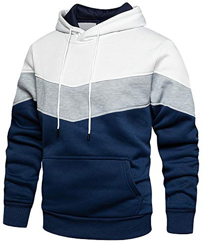 LBL Men's Fleece Hoodie Pullover Casual Hoody Contrast Color Drawstring Sweatshirt with Kanga Pocket