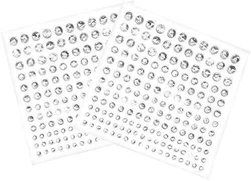 PHINGEER Clear Rhinestone Sticker, 2 Sheets Self-Adhesive Acrylic Crystal Gems Stickers, Round Diamante Gems for Nail Art Phone Decorations DIY Crafts Makeup Festival, 330 Pcs