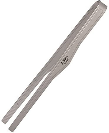 ATiAP Titanium BBQ Tongs Grill Tongs Tweezer Clip Multi Function for Kitchen Salad Steak Barbecue Buffet (Grey, 10)