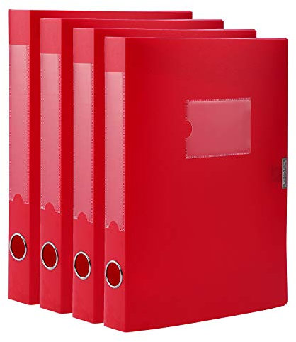 DONGLI A4 Archivbox(Rot,4 Stück) Archiv-Schachtel mit 4 cm Breit Rücken,Sammelboxe Büroordner mit Rückenschild für Office