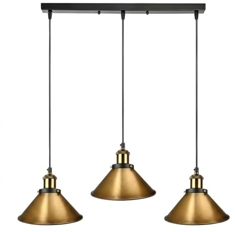 LEDSone Deckenleuchte, 3 Köpfe, gelbes Messing, Vintage-Industrie-Lampenschirm, Loft-Stil, Metall-Deckenleuchte, Pendelleuchte (Kegel, gelbes Messing)