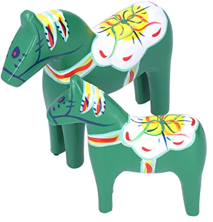 1 Paar Schwedisches Dala Pferd, Klassisches Holz Dalecarlian Pferdestatue, Handbemalte Tier Skulptur Deko für Farbmalerei, Kunsthandwerk Ornamente, Weihnachtsdekoration(Grün)