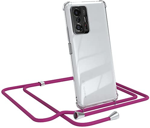 EAZY CASE Handykette kompatibel mit Xiaomi 11T / 11T Pro 5G Handyhülle mit Umhängeband, Handykordel mit Schutzhülle, Silikonhülle, Hülle, Stylische Kette für Smartphone, Pink