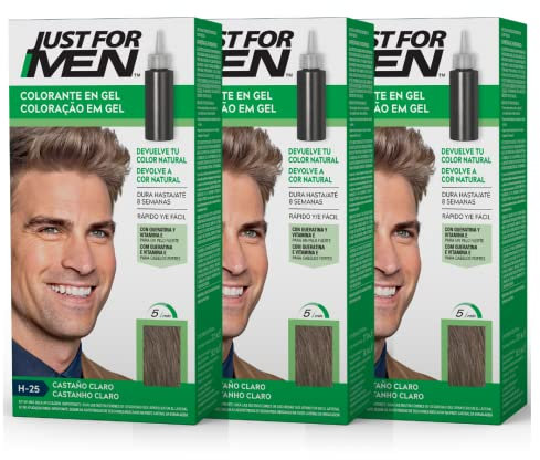 Just For Men Colorante en Gel, Tinte Pelo Hombre, Cubre Solo Las Canas, Restaurando El Color Original Para Una Apariencia Natural, Color Castaño Claro, H25 (3 Pack)