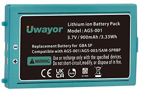 Uwayor GBA SP Akku 900mAh Ersatzakku kompatibel für Nintendo Gameboy Advance SP Akku mit Tool Pack Kit