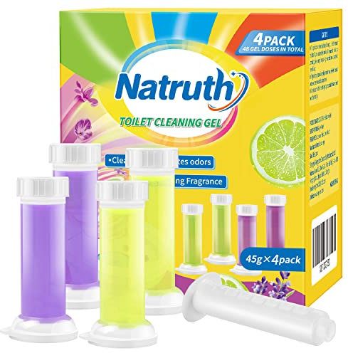NATRUTH körbchenloser WC-Reiniger, Gel WC-Steine 1er Pack (4 x 45g), Lavendel und Limone Duft WC Frisch-Siegel Nachfüller