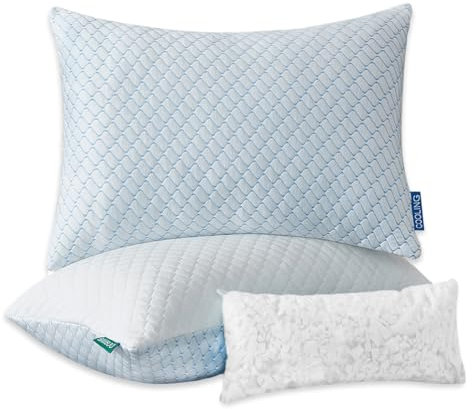 Uniqwamer Kühlbettkissen zum Schlafen, 2 Stück, geschredderter Memory-Schaum, verstellbare Kissen, Standardgröße, 2 Stück, für Seitenschläfer, luxuriöses, extra bequemes Gelkissen mit waschbarem,