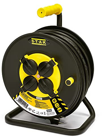Professionelle Elektro-Kabeltrommel, 4 Steckdosen und Schuko-Steckdose, H07RN-F3G2.5MM2, 25M, GS (TÜV)- IP44.