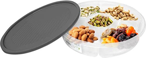 Vanorell Snack Aufbewahrungsbox Süßigkeiten Box mit Deckel für Nussbonbons Trockenfrüchte Lebensmittel Obstbox Trockenobstbehälter geteilte Serviertabletts Teller Schalen (Anthrazit), 020423