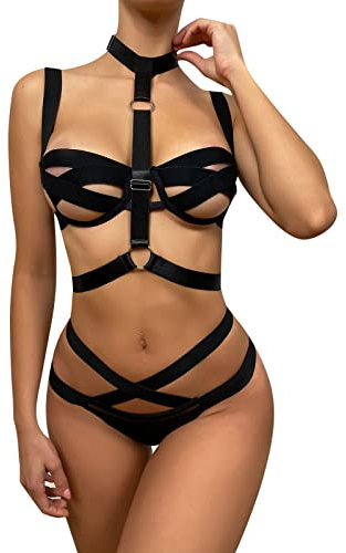 Dessous Damen Sexy Unterwäsche,Lingerie Ouvert Body Sexy Outfit Dessous Sets Push Up Babydoll Sexy Frauen Spitze Rot Unterwäsche Kostüm Cosplay Reizwäsche Erotisch Sleepwear String Tanga Bodysuit BH