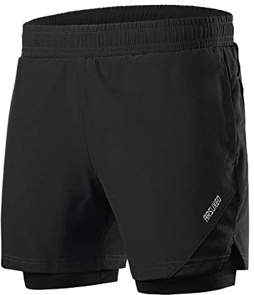 QUINTRA 2-in-1-Trainings-Laufshorts für Herren, 7-Leichtathletik-Fitness-Shorts mit Kompressionsfutter Fahrradhose Winter Wasserdicht Damen (Black, L)