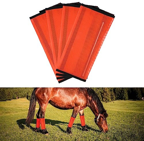 SAVITA 4 Stück Horse Fly Boots, Atmungsaktive Feinmaschige Fliegengamaschen für Pferde rutschfeste Gamaschen für Pferdehufe Anti-Fliegenbisse (Orange)