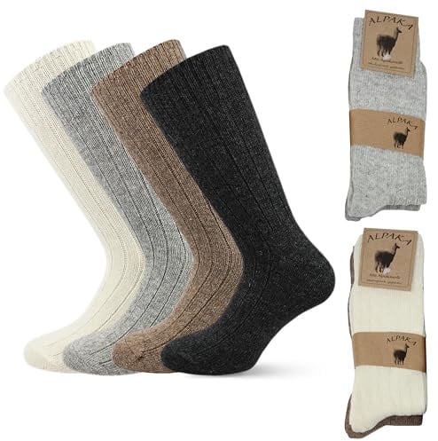 Leedya 4 Paia di Calze Invernali Unisex in Lana di Alpaca, Made in Italy - Set 4 Calzini Caldi da Uomo e Donna in Morbido Misto Alpaka - Lavabili in Lavatrice