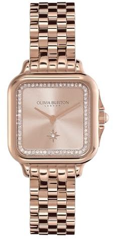 Olivia Burton Analog Quarzuhr für Damen Kollektion Grosvenor mit Rotgoldfarbenes Edelstahlarmband - 24000085