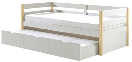 möbelando Funktionsbett >MARGRIT< in Weiß/Kiefer Natur - 211,2x76,6x97,8 (BxHxT)