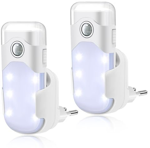 Hiboom 2 Multifunktion LED Nachtlichter mit EU Stecker Nachtleuchte mit Bewegungsmelder Akku Stromausfall Licht Abnehmbare Notfall Taschenlampen Sicherheitslampe mit Dämmerungssensor für Treppe Flur