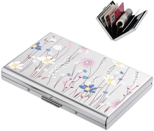 BONSYL® Porte Carte de Crédit, Fin Portefeuille de Carte de Crédit en Métal avec Blocage RFID avec 6 Fentes, pour Hommes et Femmes.(6 Cartes/Argent/Fleur)