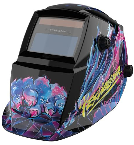 YESWELDER Wahre Farbe Schweißhelm Solarbetriebene Schweißmaske Automatischer Verdunkelung Breiter Schatten 4/9-13 Schweißhelm für TIG MIG ARC