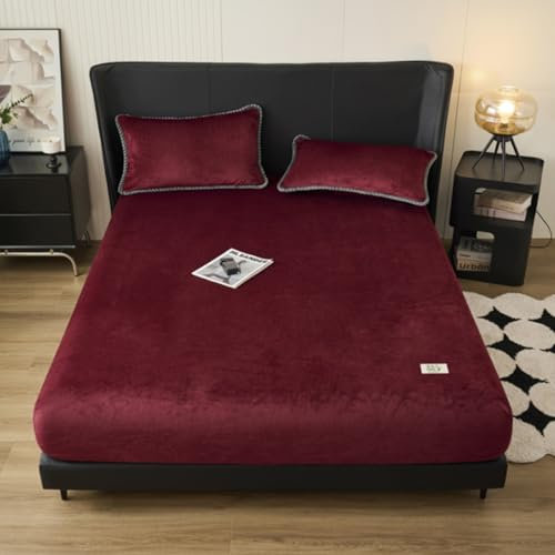 HAIBA Warme Fleece Bettlaken 120x200cm Weinrot Spannbettlaken Microfaser Fleece Spannbetttuch Spannbetttücher für 25 bis 30cm Matraze matratzenbezug