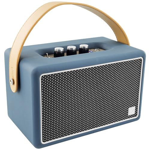 Enceinte Bluetooth Portable Retro 2 Voies Bleu Konex K-Two Blue - 50W RMS - Design en Cuir Synthétique Bleu - Autonomie de 20h - Entrée AUX - USB.- Élégance et Performance Audio.