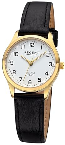 REGENT Damen Armbanduhr Analog Lederarmband schwarz URF1420 Analoguhr
