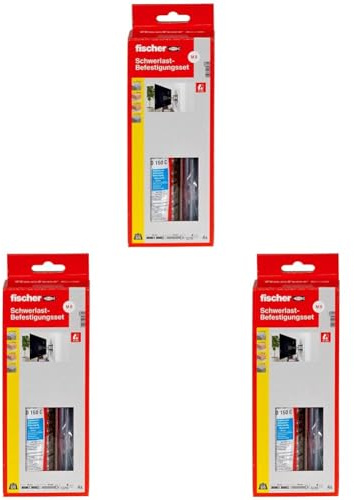 fischer Schwerlast-Befestigungsset 150 C mit Ankerstange M 8, Befestigungssystem für den Innen- und Außenbereich, multifunktionales Set für Schwerlasten in Beton & Mauerwerk (Packung mit 3)