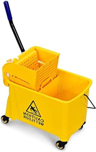 Commercial Mop Bucket on Wheels, Portable Mop Bucket with Side Press Wringer & Handle, Ideal for Household, Industrial Floor Cleaning