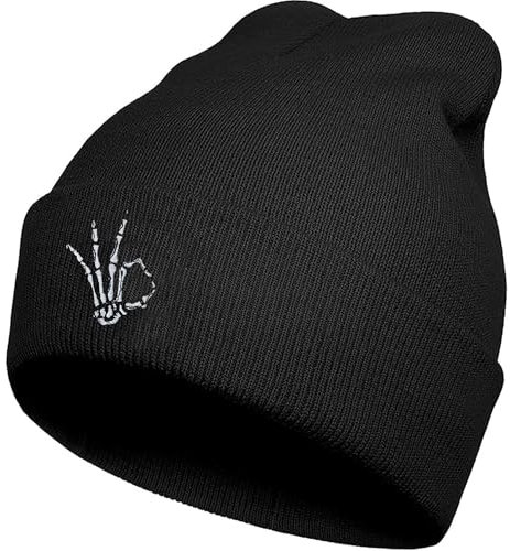 Koesnbre Lustige Beanies-Mütze, für Herren und Damen, Winter, warm, schwarz, modisch, cool, bestickt, Strickmütze, Black Ok, Einheitsgröße