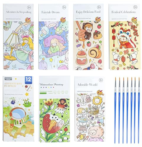 ZWQLZG 7 Pack Pocket Magic Aquarell Malbuch, Fantasie Thema Ausmalbuch Kinder, Wasserfarben Mit Aquarellpapier, Kinder Malbuch Geschenk für Jungen und Mädchen im Alter von 4 bis 6 Jahre alt