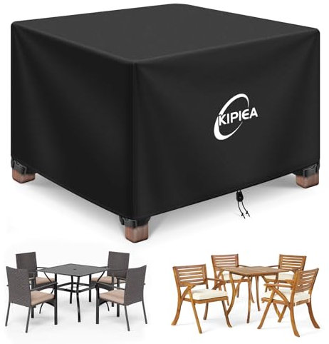 Kipiea Housses Salon de Jardin Exterieur Imperméable, Carré Housses Table de Jardin Coupe-Vent, 420D Tissu Oxford Bache De Protection Salon de Patio Exterieur, Anti-UV- 107x107x71cm