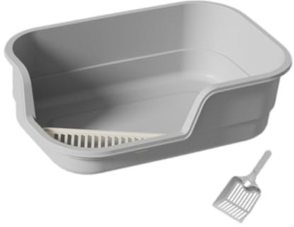 Dualoai Open Cats Litter Boxes Open Top Pet Litter Pan Easily Carry Cat Litter Container Pet Cat Toilet Sand Box Kitten Toilet, grey