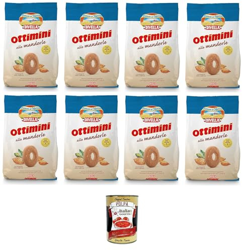 Italian Gourmet Ottimini alle Mandorle Biscotti Mandelkekse fein, 8 x 350g | Con frutta secca e aroma delicato; knusprig zum Kaffee, Tee, latte, Gesamtnettogewicht 2,8 kg + Kostenlos Polpa 400g
