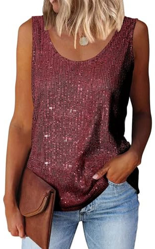 Suncife Damen Pailletten Oberteil Tank Glitzer Top Frauen Party Glitzertop, burgunderfarben, XXL