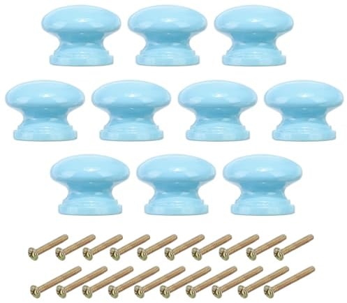 PATIKIL Blue Wood Round Drawer Knobs, 10 Pcs x 1-3/8 Inch, Set of 10 with Screws for Kitchen Cupboard Furniture Door